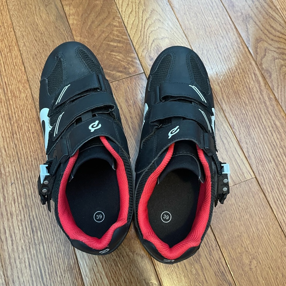 Peloton Black and Red Athletic Shoes with Velcro Straps
